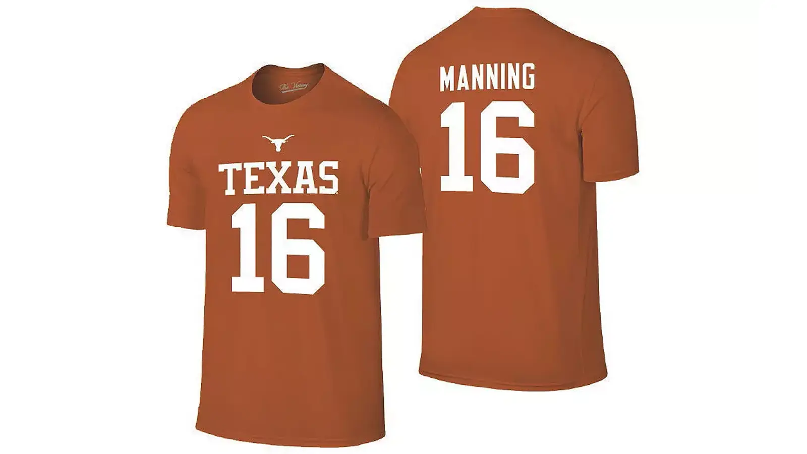 Nike Texas Longhorns Arch Manning Number 16 Name and Number T-shirt, representing the primary NIL brand asset for 2026.