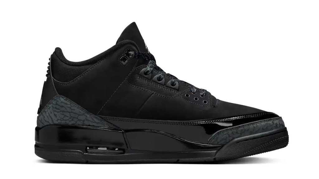Air Jordan 3 Black Cat 2026 Retro - Full Lateral Profile of Triple Black Nubuck Architecture