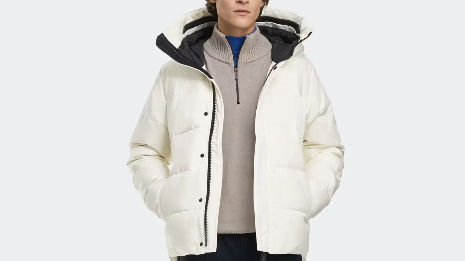A model wearing a Canada Goose Macmillan Parka in a dry, cold Denver climate, showcasing high-altitude technical luxury gear.