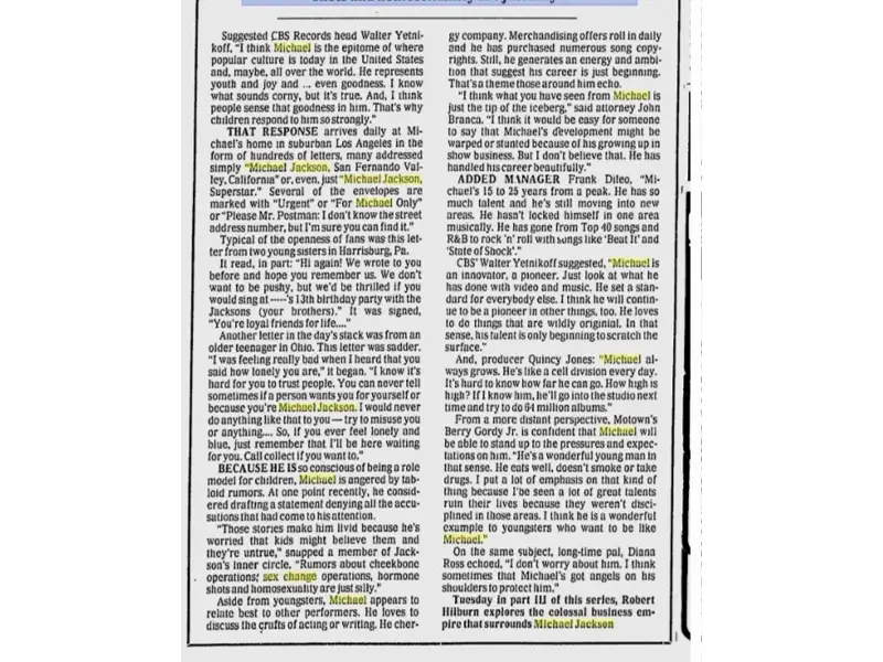 An archival newspaper clipping used as primary evidence in the investigation into Michael Jackson’s early media treatment and the origin of tabloid misinformation.