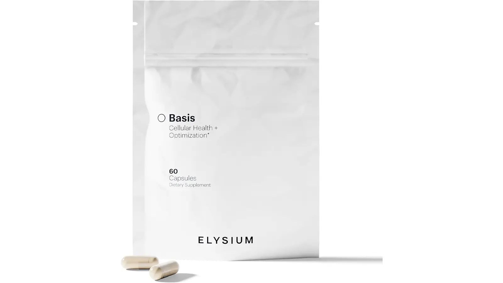 Elysium Health Basis capsules, a cellular health supplement designed to increase NAD+ levels and support DNA repair.
