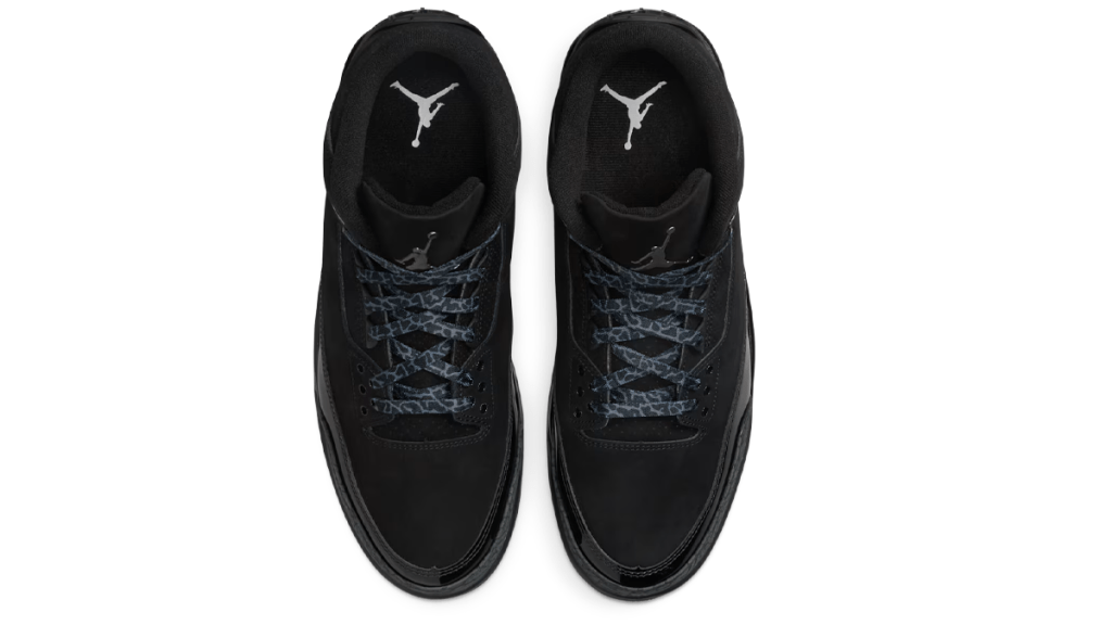 Air Jordan 3 Black Cat 2026 Retro - Full Front Profile of Triple Black Nubuck Architecture
