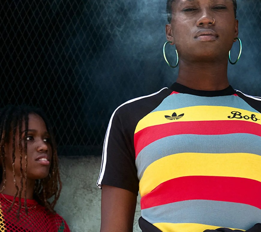 Adidas x Bob Marley 2026 collection "Football is Freedom" retro jersey in yellow and green.