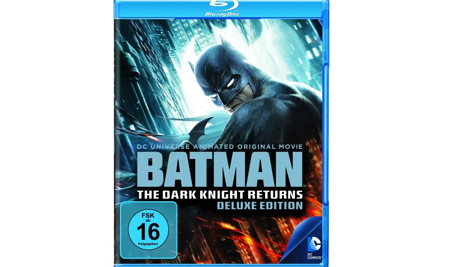 The blu-ray DVD from the 2012 animated film 'Batman: The Dark Knight Returns'.