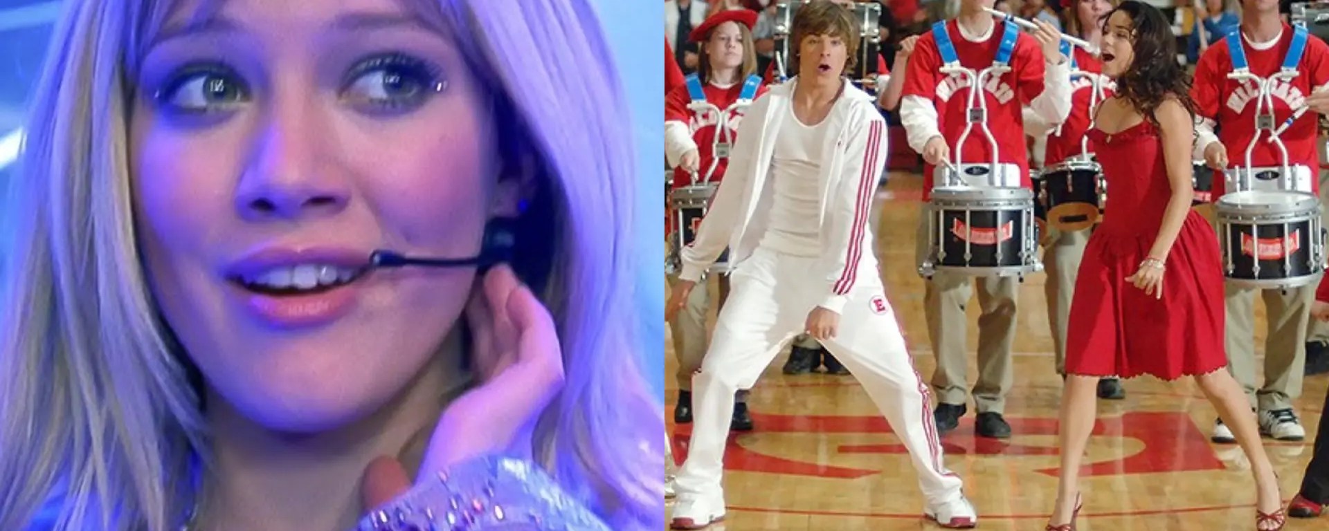 Hilary Duff as Lizzie McGuire and the High School Musical cast in a side-by-side comparison for the 2026 Disney nostalgia economy.