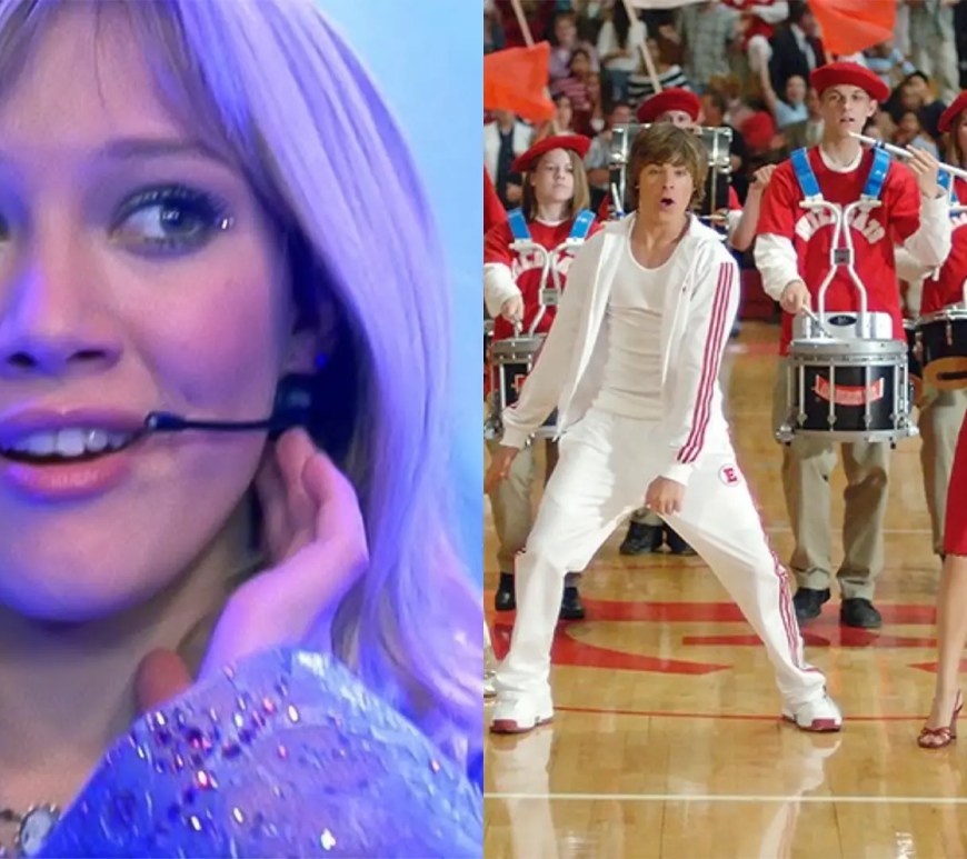 Hilary Duff as Lizzie McGuire and the High School Musical cast in a side-by-side comparison for the 2026 Disney nostalgia economy.