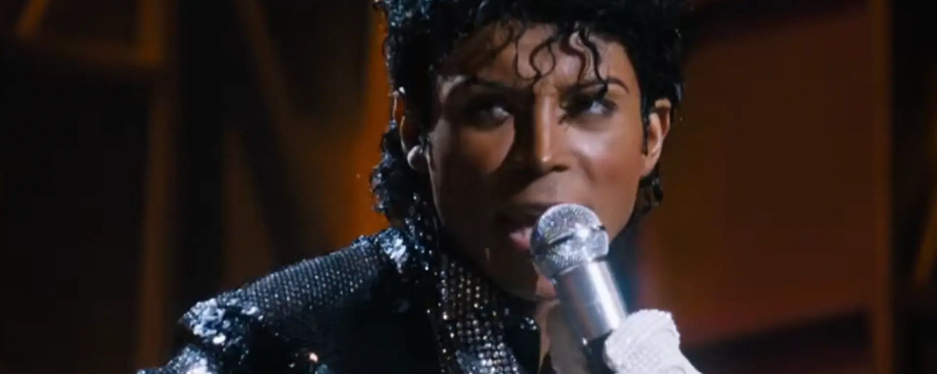 Jaafar Jackson portraying Michael Jackson during Motown 25 in the first theatrical trailer for the Michael Jackson biopic.