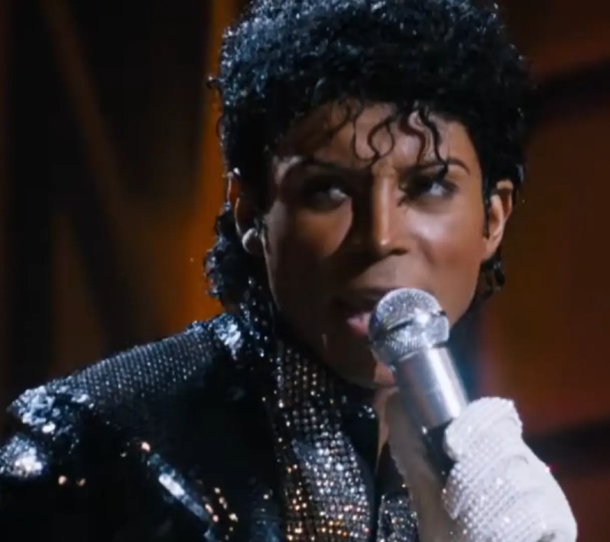 Jaafar Jackson portraying Michael Jackson during Motown 25 in the first theatrical trailer for the Michael Jackson biopic.