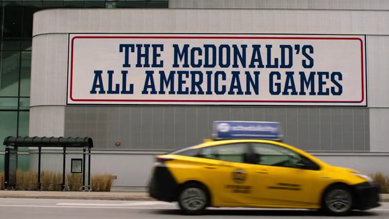 High-fidelity archival still from the Prime Video documentary Meal Ticket, showcasing the cinematic directorial style of Coodie and Chike (Creative Control) and the heritage of the McDonald’s All American Games.