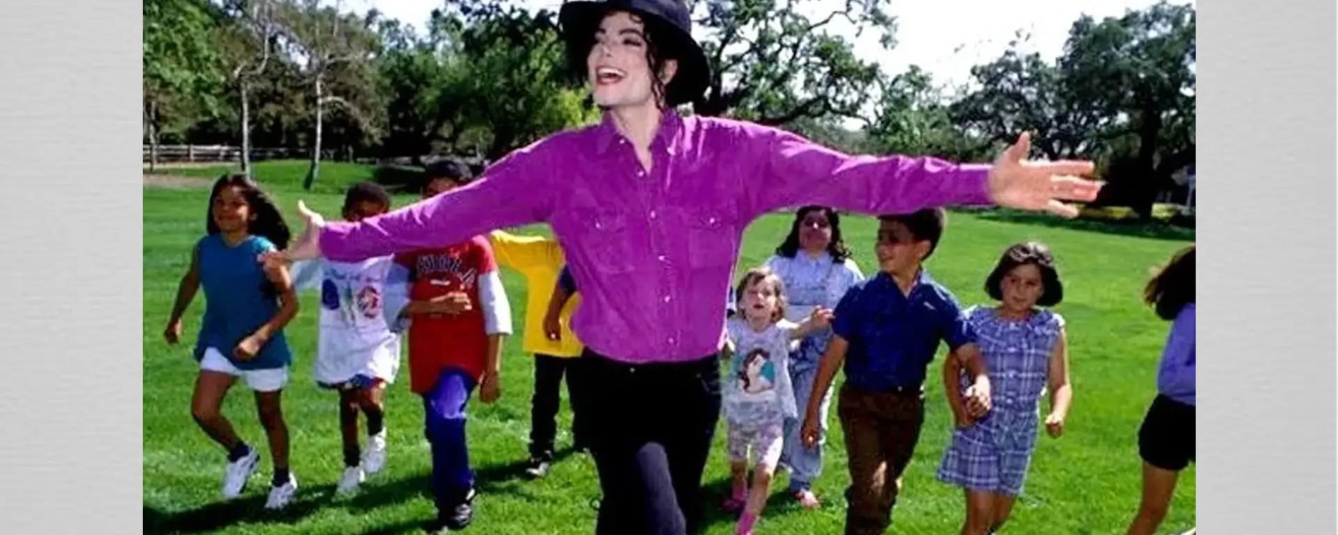 Archival photo of Michael Jackson at the Neverland Valley Ranch, reflecting on the cultural and media framing of his private estate during the late 20th century.