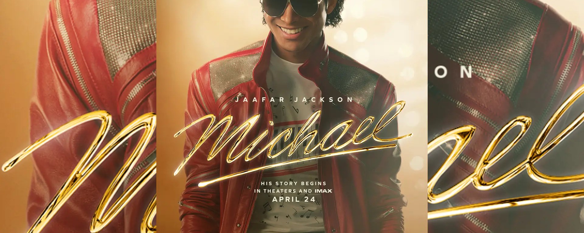 Poster for the Michael Jackson biopic featuring a restrained, symbolic depiction that emphasizes silhouette and legacy over narrative detail
