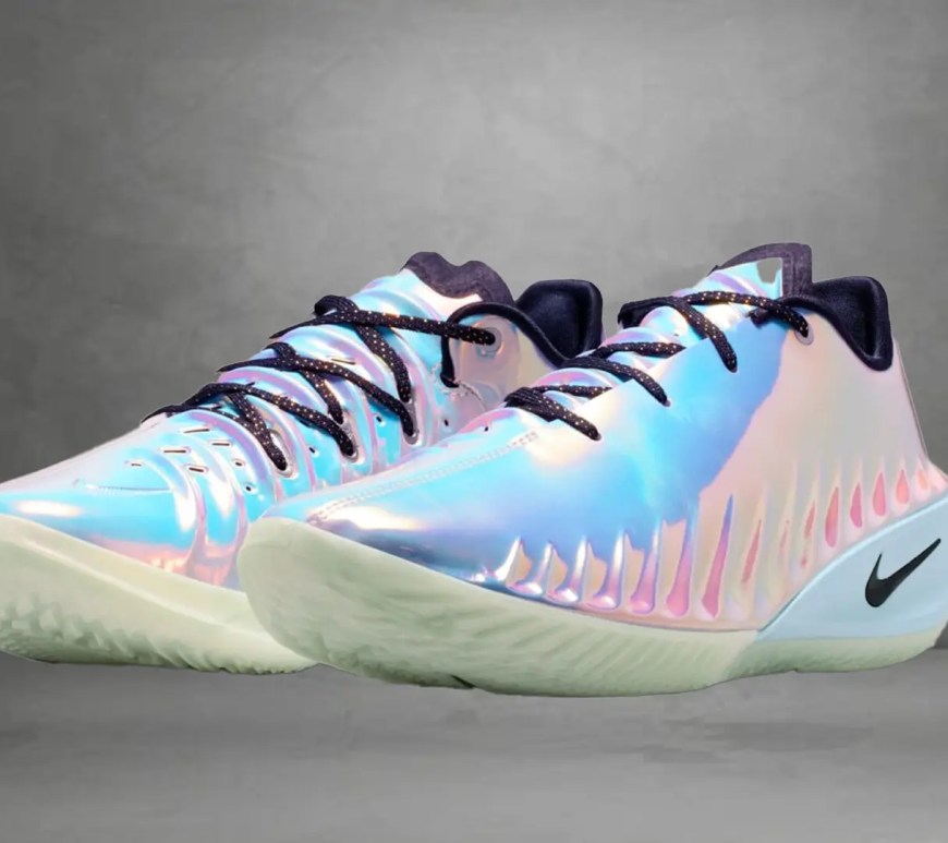 Close-up of the Nike GT Cut 4 “Warning Label,” highlighting caution-style graphics and bold contrast accents.