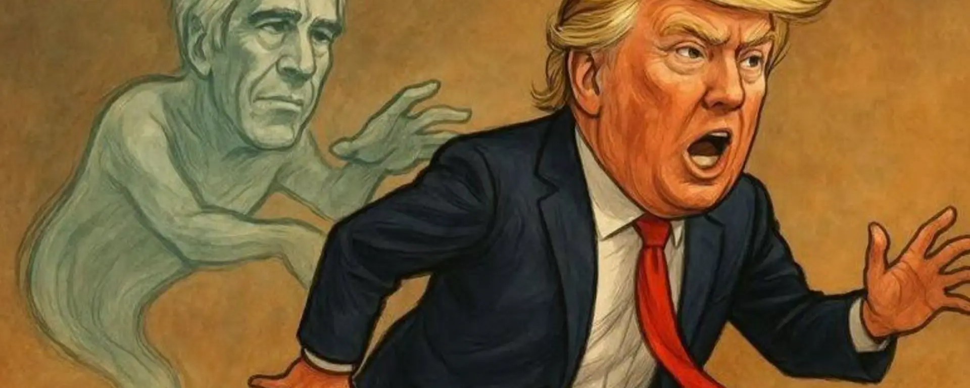 A cartoon depiction of Jeffery Epstein and Donald Trump for Clocking It