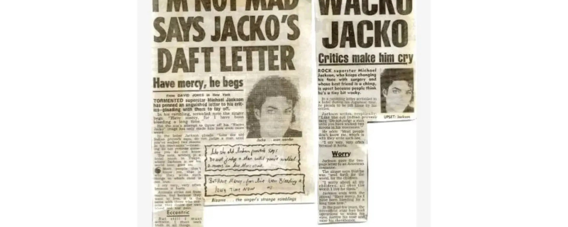 Newspaper front page featuring the headline “Wacko Jacko” in coverage of Michael Jackson.