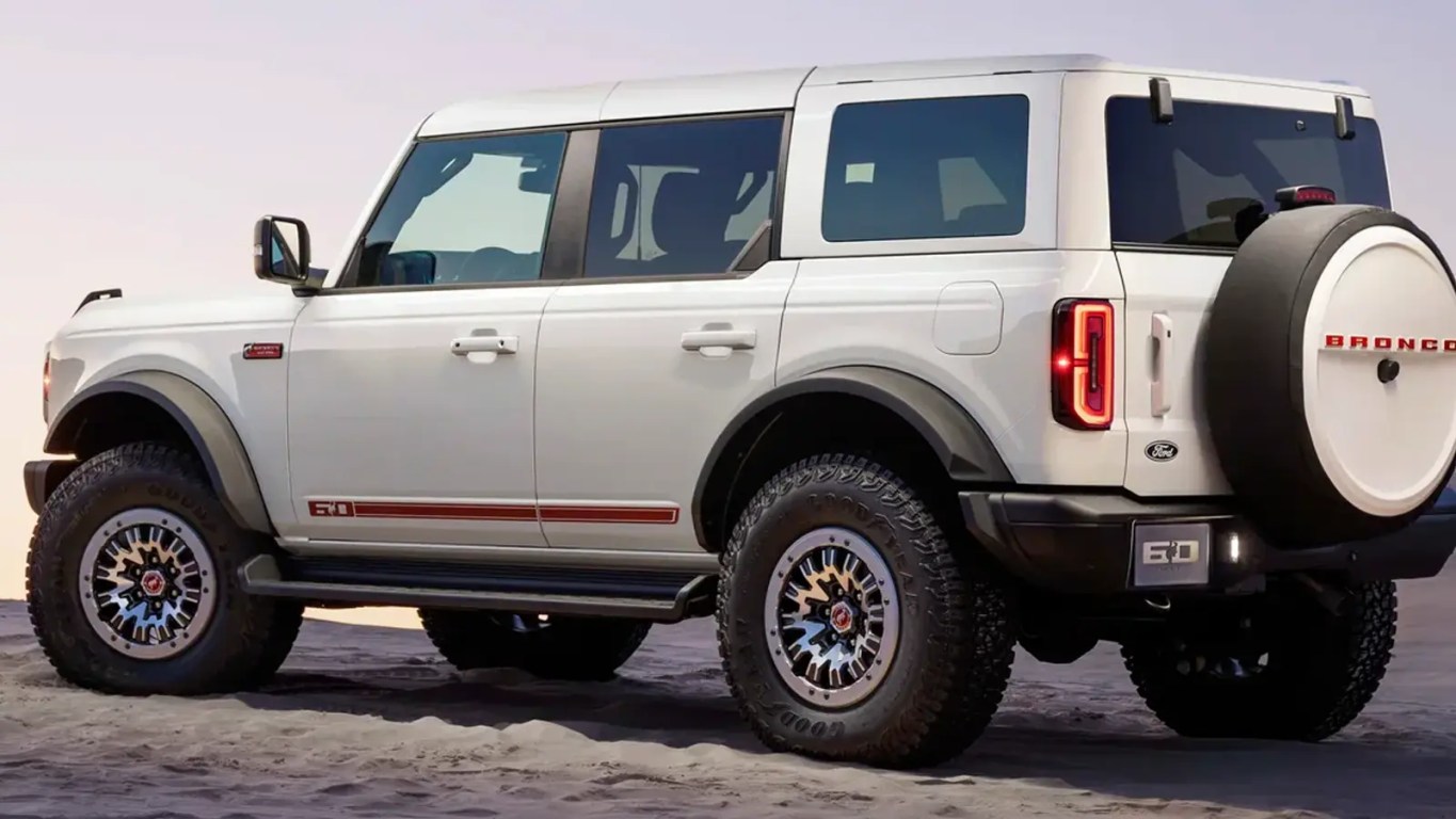 2026 Ford Bronco 60th Anniversary Edition in Wimbledon White with 35-inch tires.