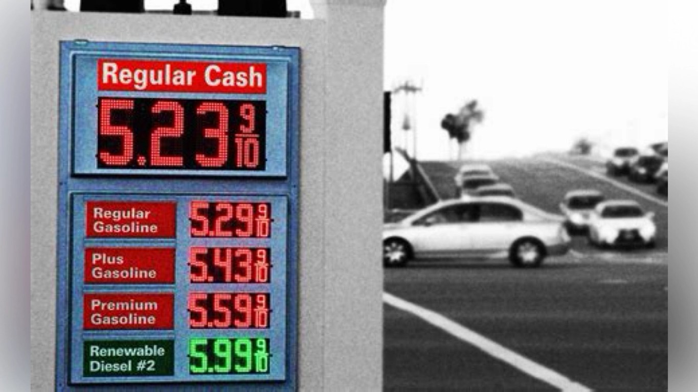 A gas station price board showing elevated fuel costs, reflecting the economic fallout of the conflict.