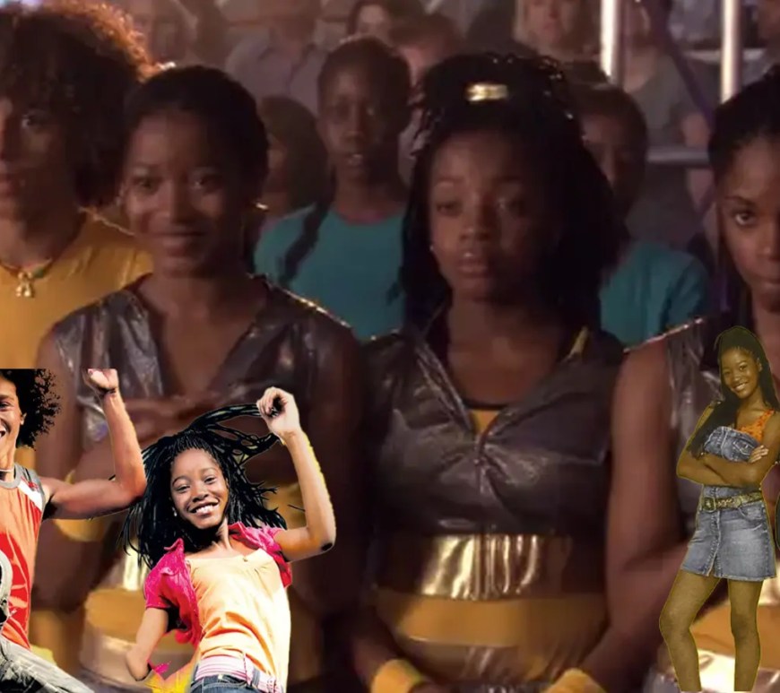 A high-energy movie still from the 2007 Disney Channel Original Movie 'Jump In!' featuring Corbin Bleu as Izzy Daniels and Keke Palmer as Mary Thomas during the Double Dutch City Finals, showcasing the high-velocity athletic synchronization and 35mm film aesthetic.