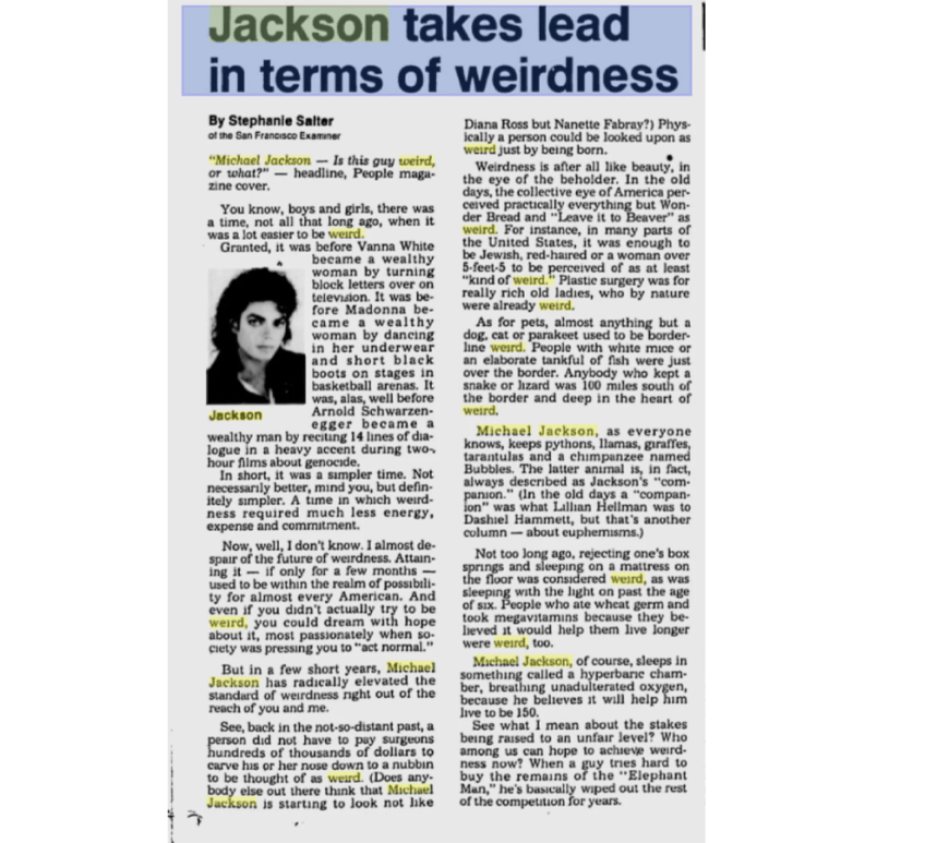 A collection of 1990s tabloid newspaper clippings featuring sensationalized headlines about Michael Jackson's appearance and lifestyle prior to 1993.