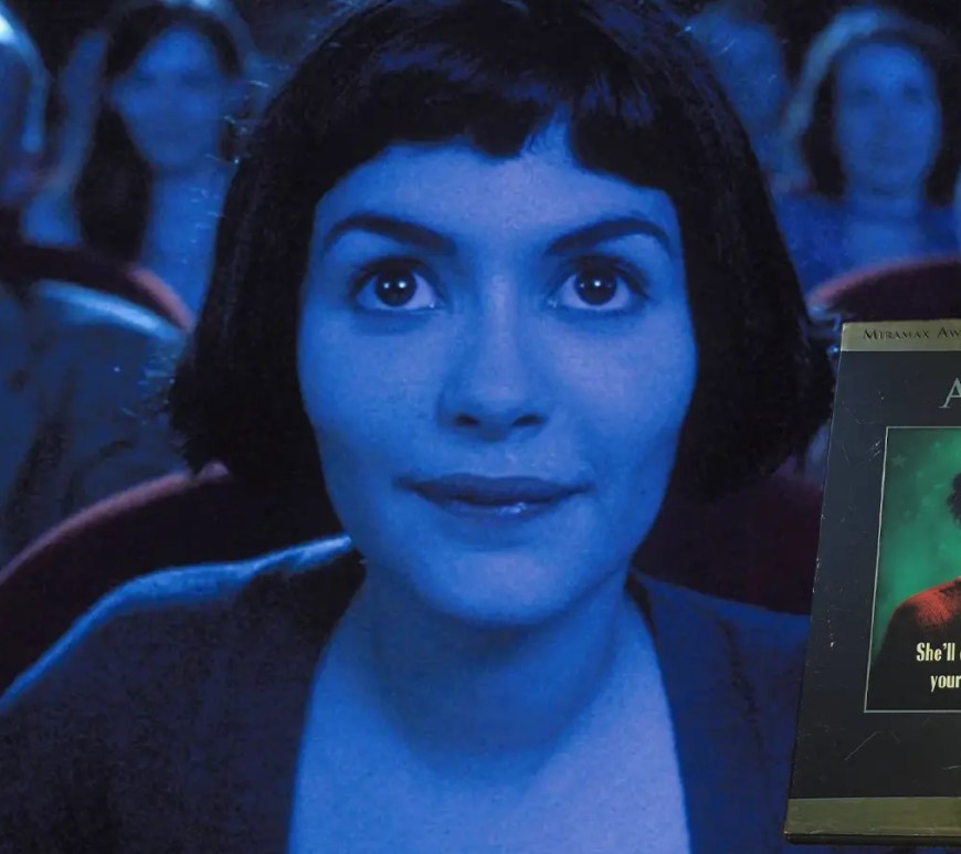 DVD of Audrey Tautou in Amélie (2001) featuring signature Zeiss wide-angle lens distortion and high-saturation red and green color grading.