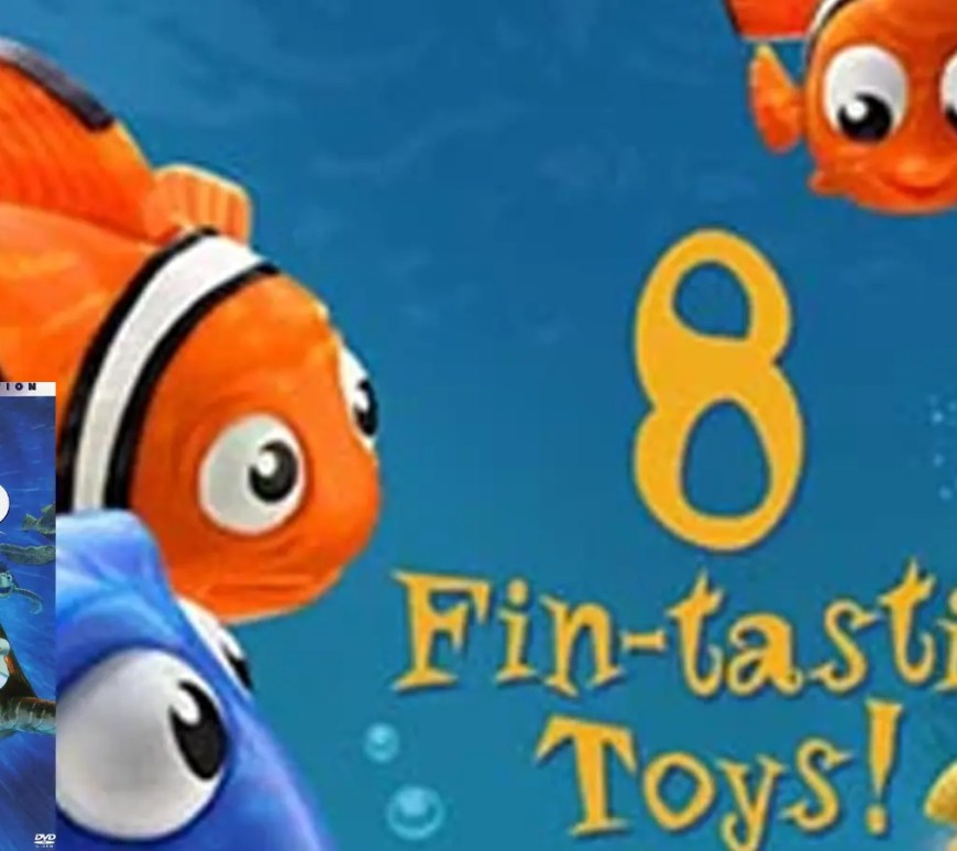 A complete set of 8 Finding Nemo (2003) McDonald's Happy Meal toys featuring the LED-lit Bruce shark and speaking Dory toy.