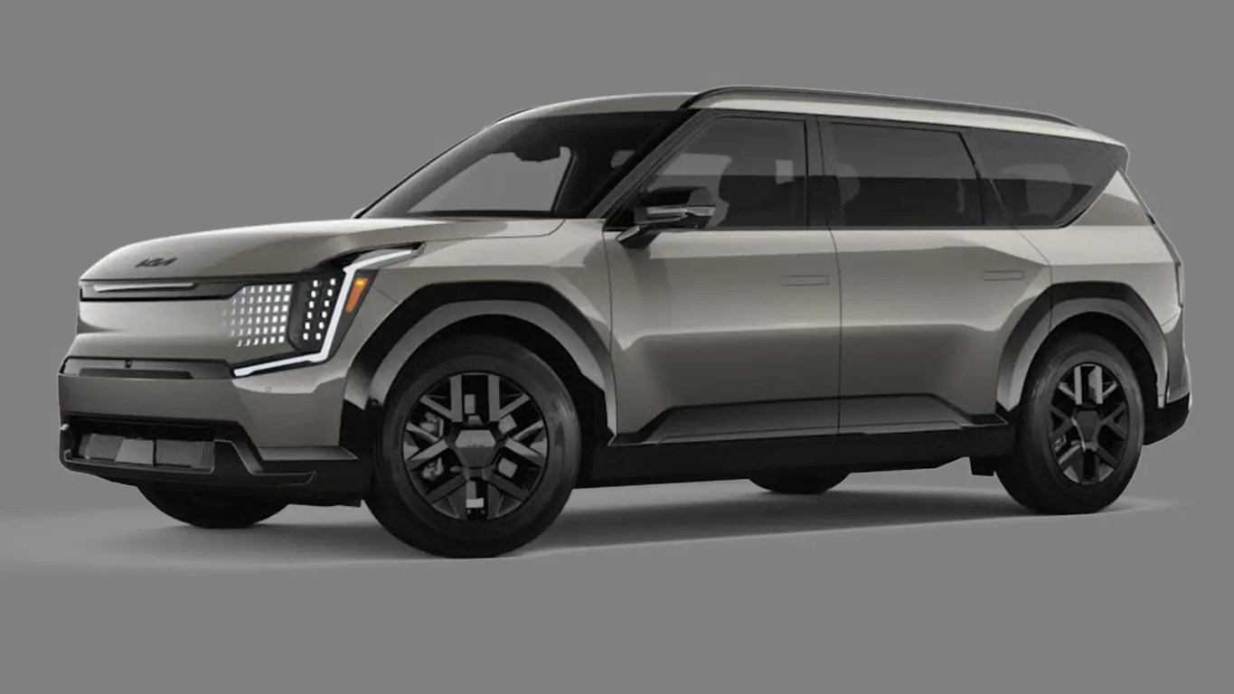 The 2026 Kia EV9 Nightfall Edition in Roadrider Brown, featuring blacked-out emblems, 20-inch wheels, and the signature Star Map LED headlights.