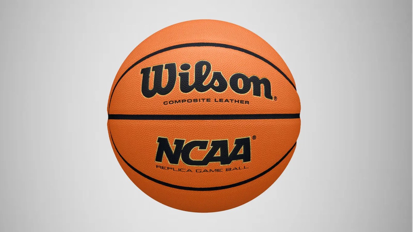 Official 2026 Elite Eight matchup graphic featuring a Wilson basketball and a grey background.