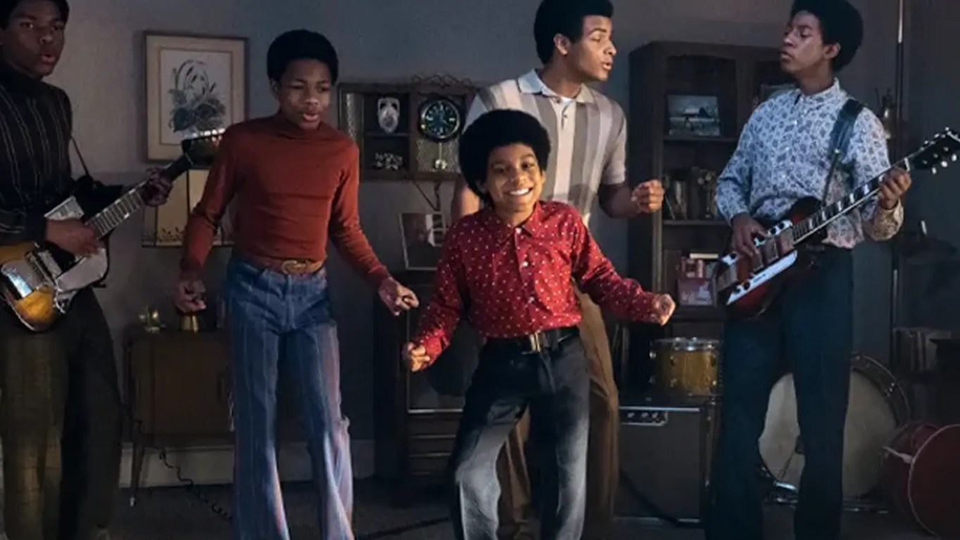 A promotional still of The Jackson 5 from the 'Michael' biopic (2026)