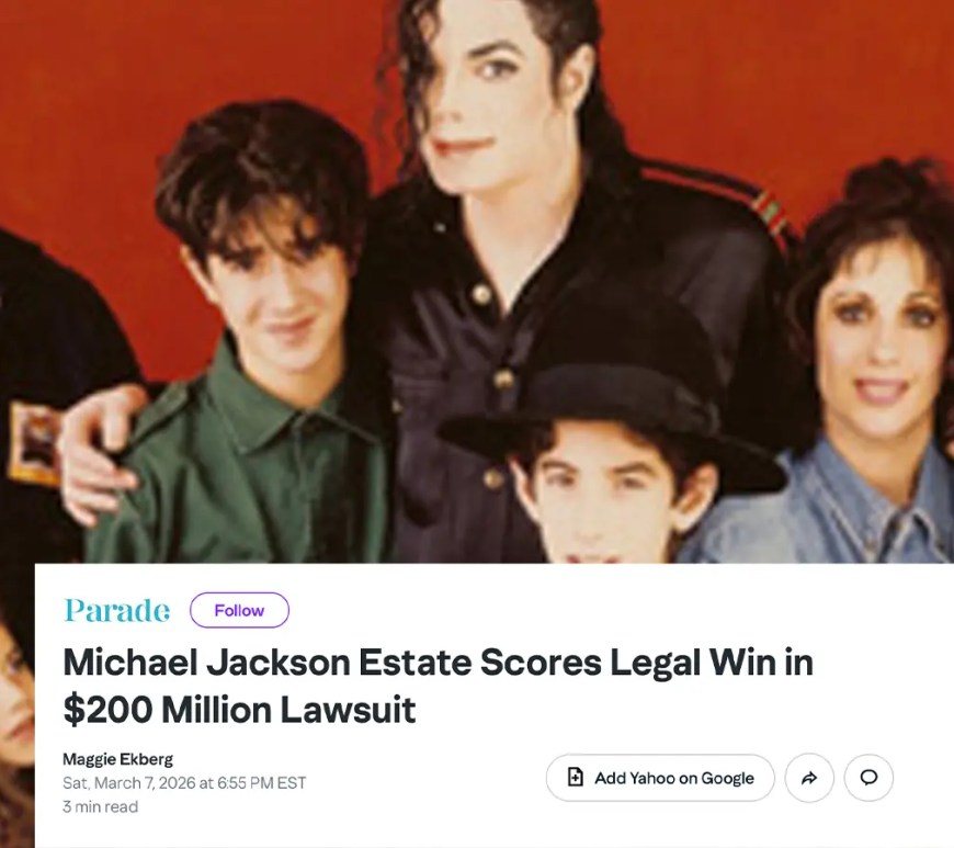 Photograph and text capture of Michael Jackson and the Cascio family