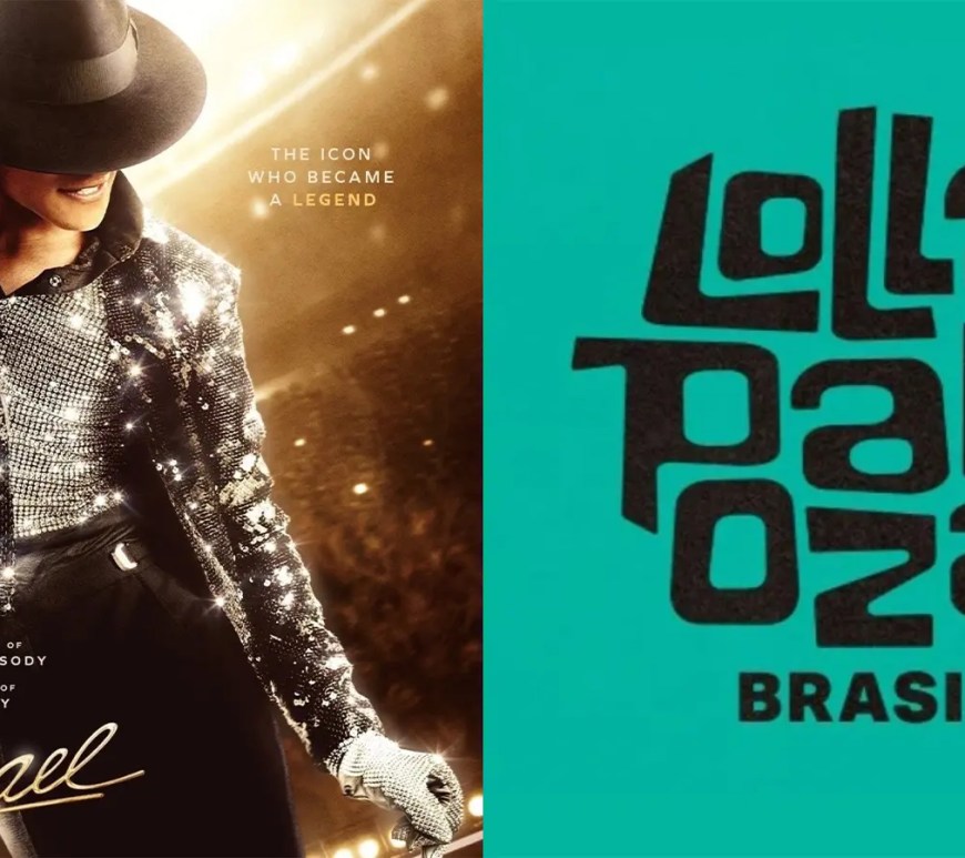 A picture of the 'Michael' movie and Lollapalooza Brasil promotional photos in a collage.