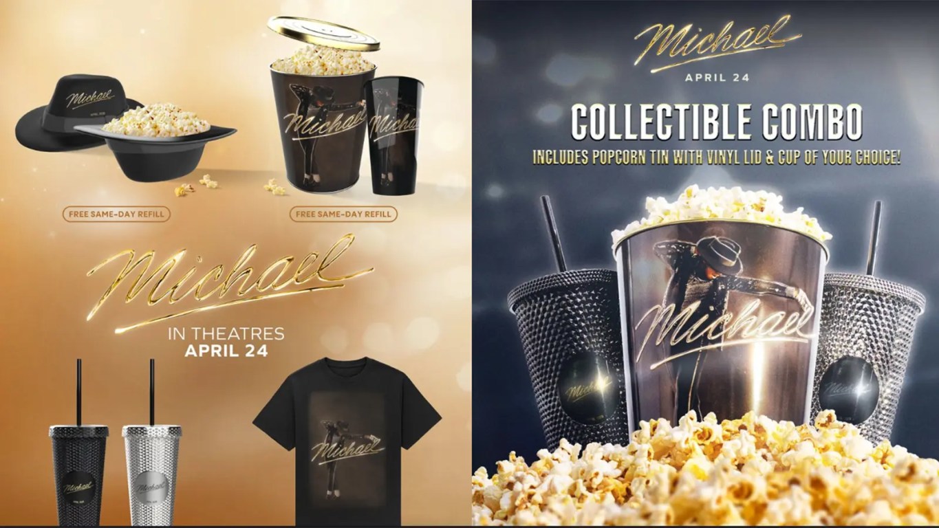 The official 2026 Michael movie fedora-shaped popcorn bucket with gold script branding.