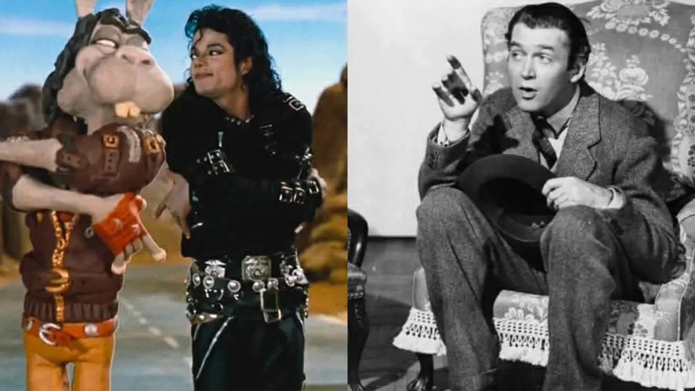A collage featuring the 'Michael' movie poster alongside stills from 'Moonwalker.'