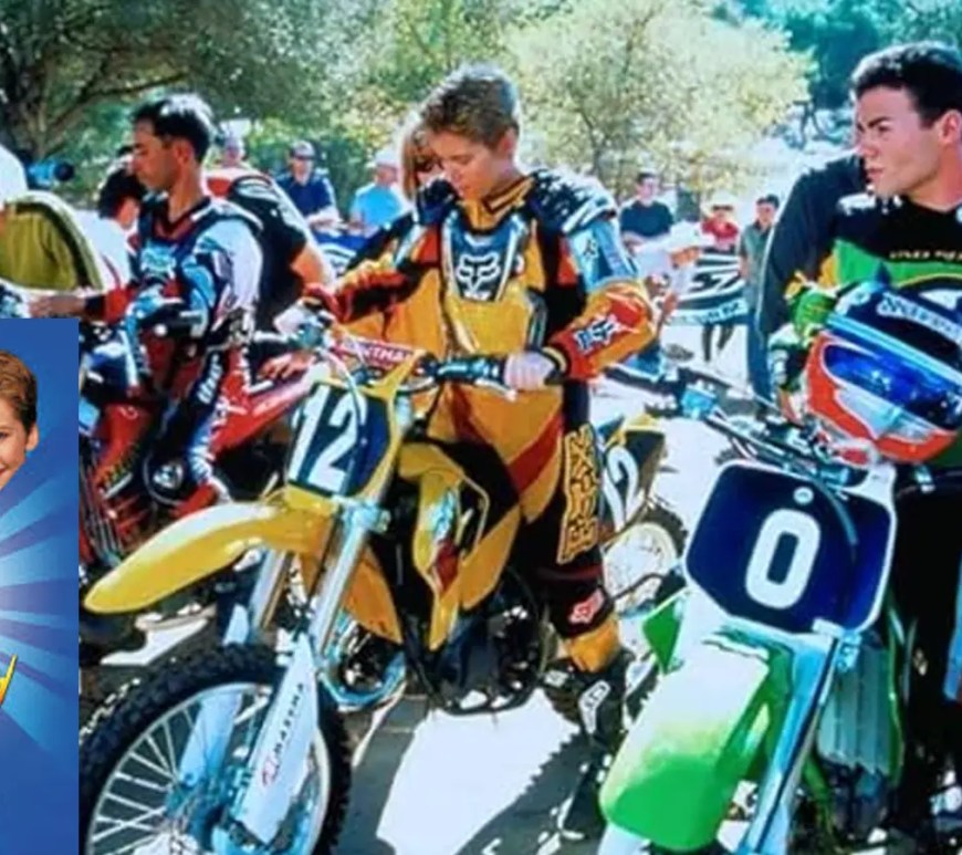 Action shot of a motocross race from the 2001 Disney movie Motocrossed.