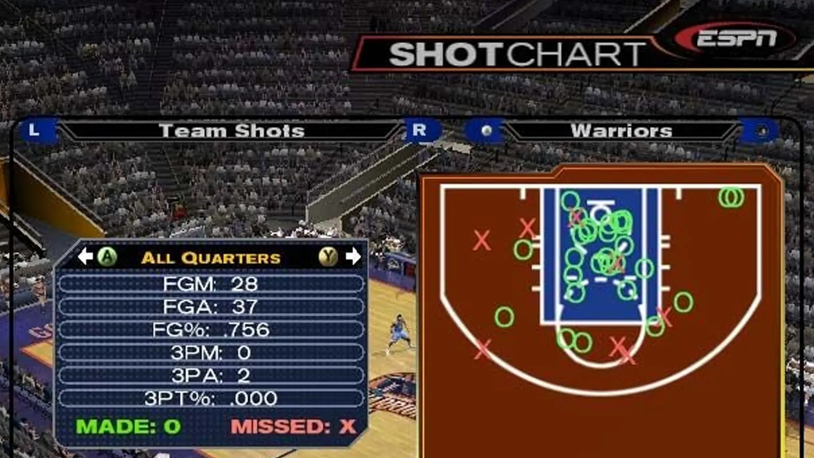 Gameplay screenshot showing the 2K5 ESPN broadcast