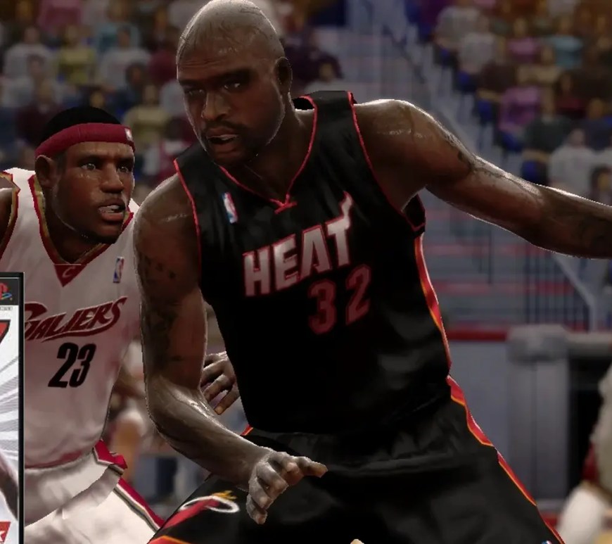 NBA 2K7 cover art featuring Shaquille O'Neal in a Miami Heat jersey and LeBron James in a Cleveland Cavaliers jersey.