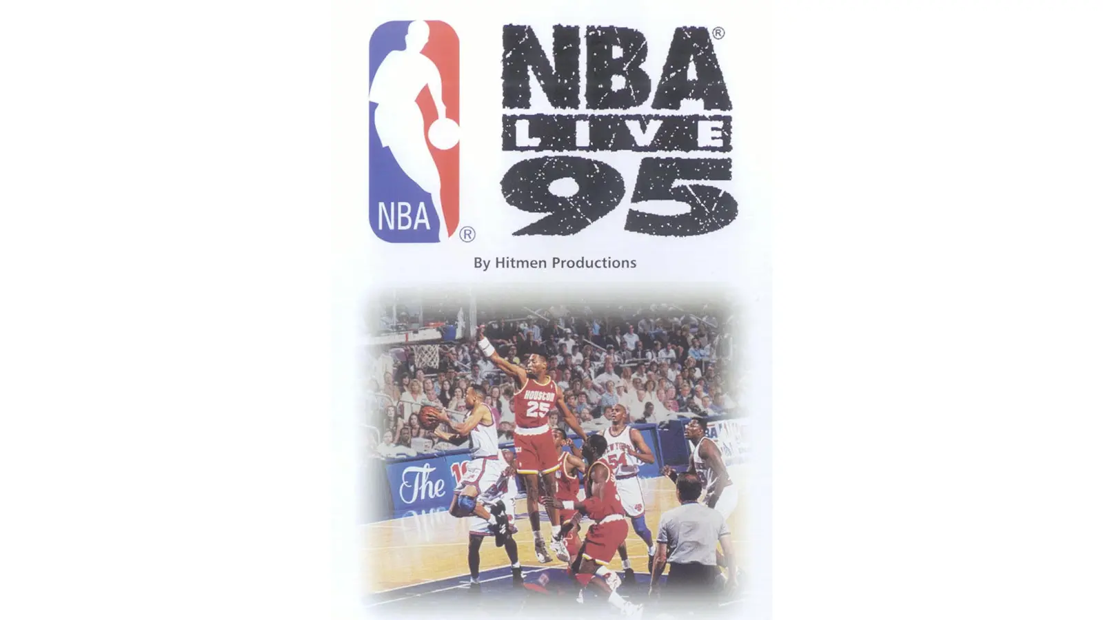 The iconic 16-bit photo cover and background of NBA Live 95 against a white background.