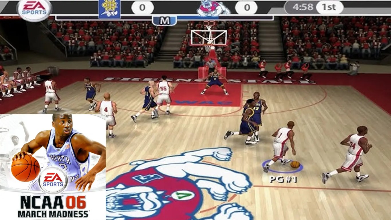 In-game screenshot of the 'Floor General' overlay and 'Senior Leader' icon in NCAA March Madness 06.
