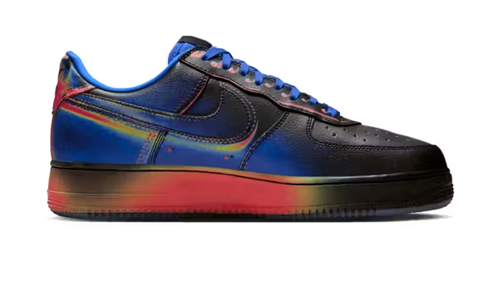 Detailed shot of the Nike Air Force 1 Heat Map midsole highlighting the unpredictable thermal bleed pattern that ignores traditional sneaker panel lines.