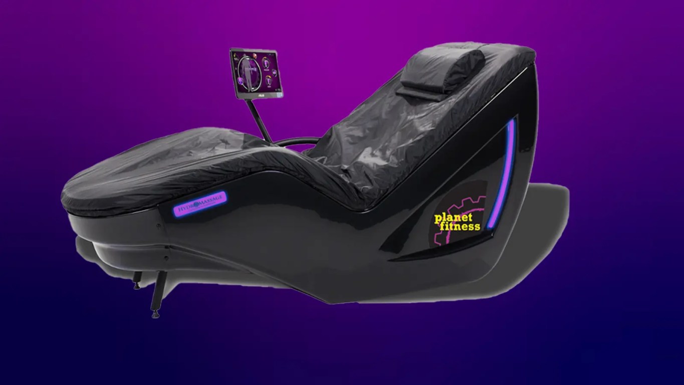 UConn guard Azzi Fudd demonstrating the HydroMassage Lounge at the Planet Fitness Black Card Spa ahead of March Madness 2026.