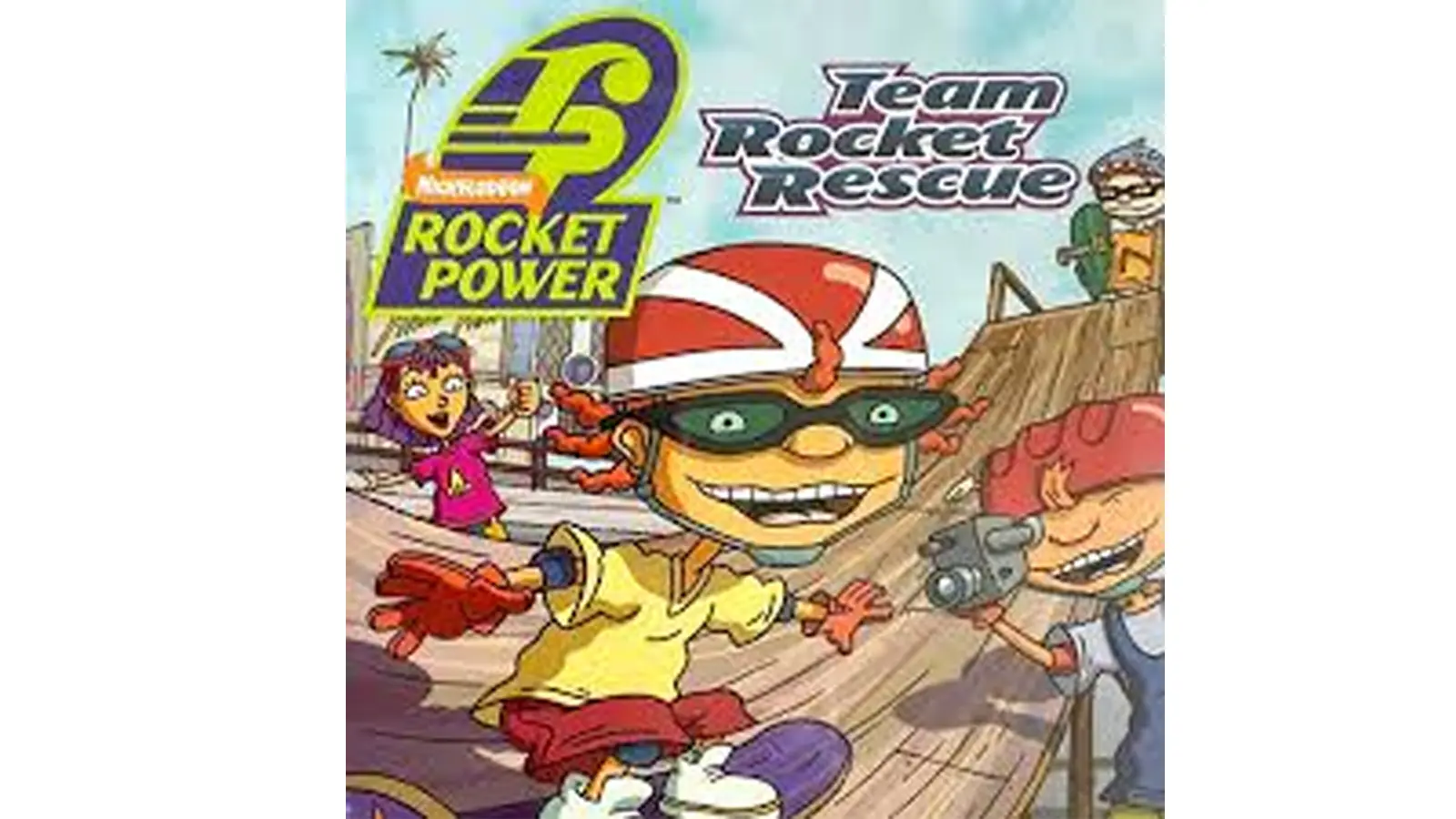 The original PS1 box art for Rocket Power: Team Rocket Rescue, featuring Otto and Reggie Rocket on their 2001 line of boards.