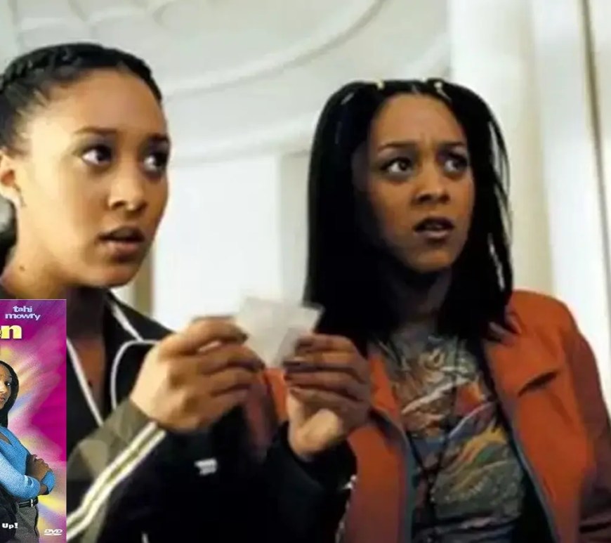 "The movie poster for 'Seventeen Again' (2000) featuring Tia, Tamera, and Tahj Mowry, with a split-screen showing the grandparents as their older and younger selves."