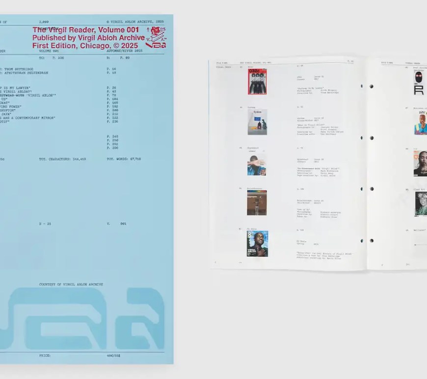 The Virgil Reader Vol. 001 collage and the Virgil Abloh Archive™ logo, marking the launch of the public membership and 20,000-piece design database.