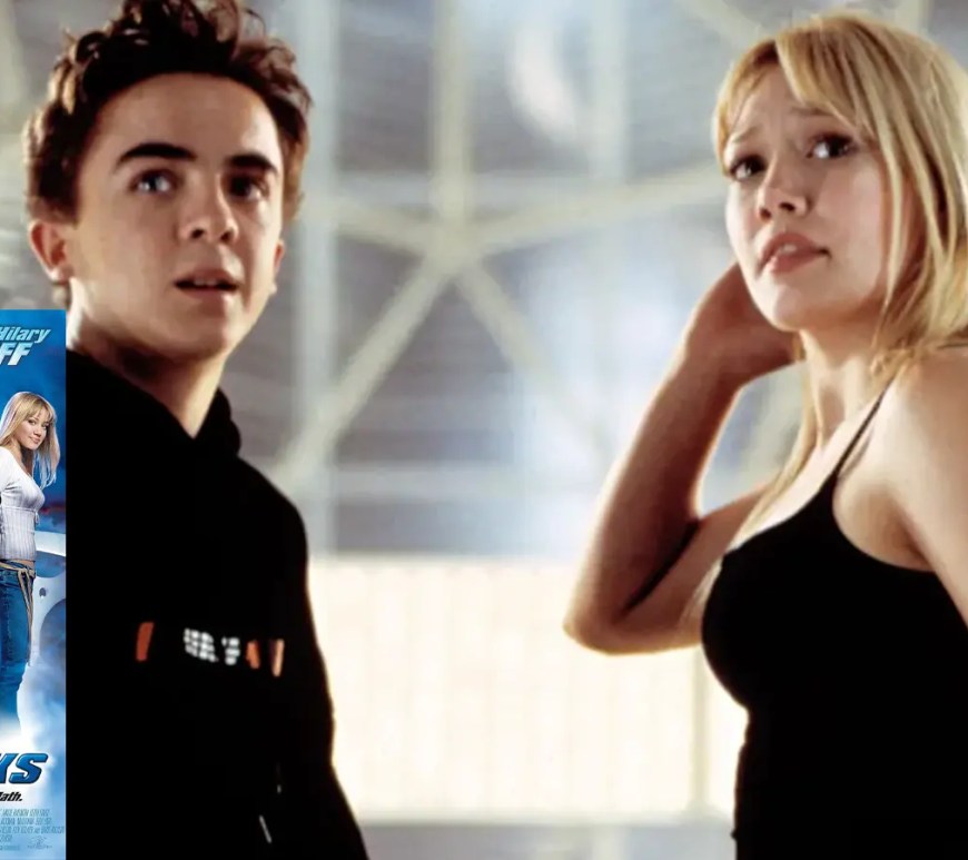 A promotional movie still of Agent Cody Banks and Natalie Connors (Hilary Duff), showcasing the contrast between Y2K tech-wear and 2000s pop-fashion.