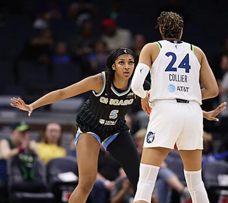 Angel Reese during gameplay while a member of the Chicago Sky.