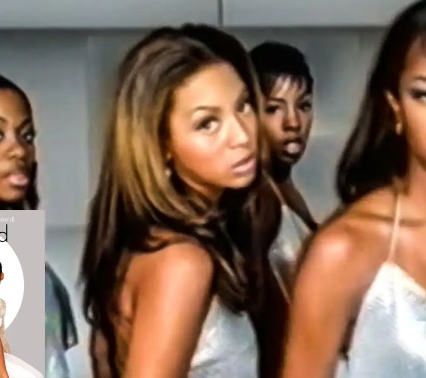Destiny's Child performing in a silver-white room next to a white Lincoln Navigator in the 1998 'Get on the Bus' music video.