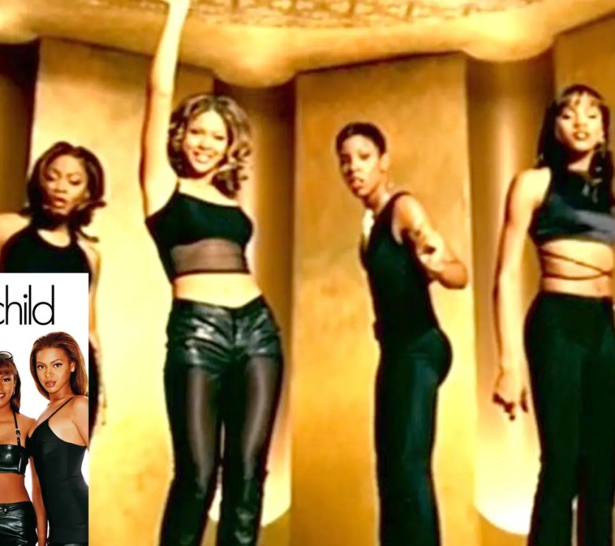 Destiny's Child (Beyoncé, Kelly, LeToya, and LaTavia) in the 'No, No, No Part 2' music video, performing synchronized choreography in an industrial warehouse.