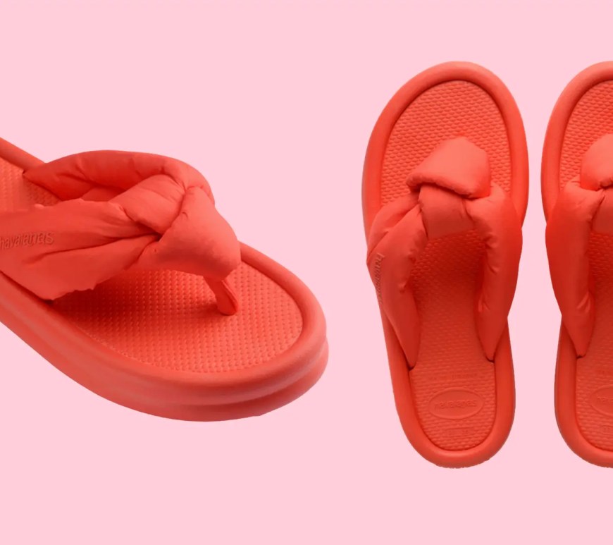 The Devil Wears x Prada and Havaianas collaboration, which depicts a red, chunky flip flop against a pink background.