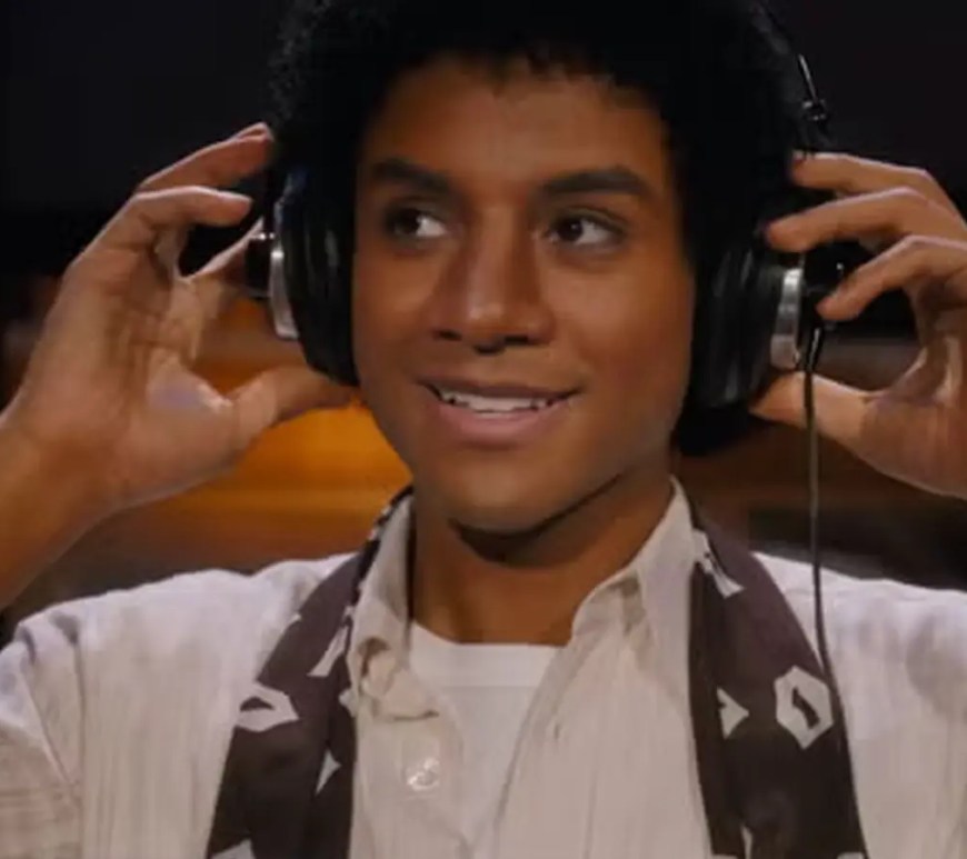 A production still of Jaafar Jackson as Michael Jackson.