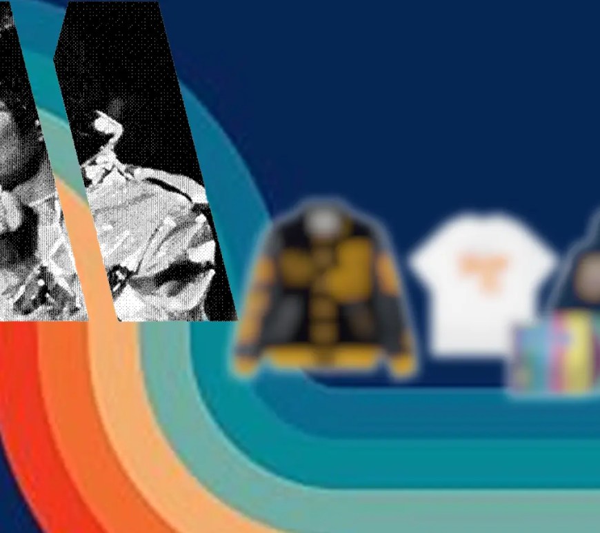 Official announcement graphic for the Jackson 5 'Soul-Retro' capsule by Motown, showing a vintage 1970s font overlaying a high-quality knit sweater vest.