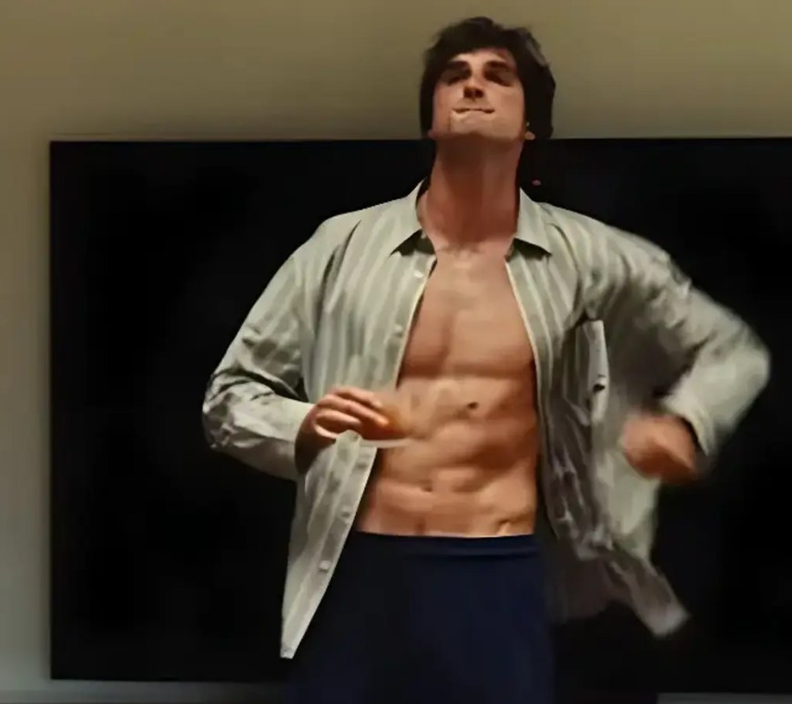 Jacob Elordi as Nate Jacobs wearing a Bottega Veneta leather checked shirt in Euphoria Season 3.