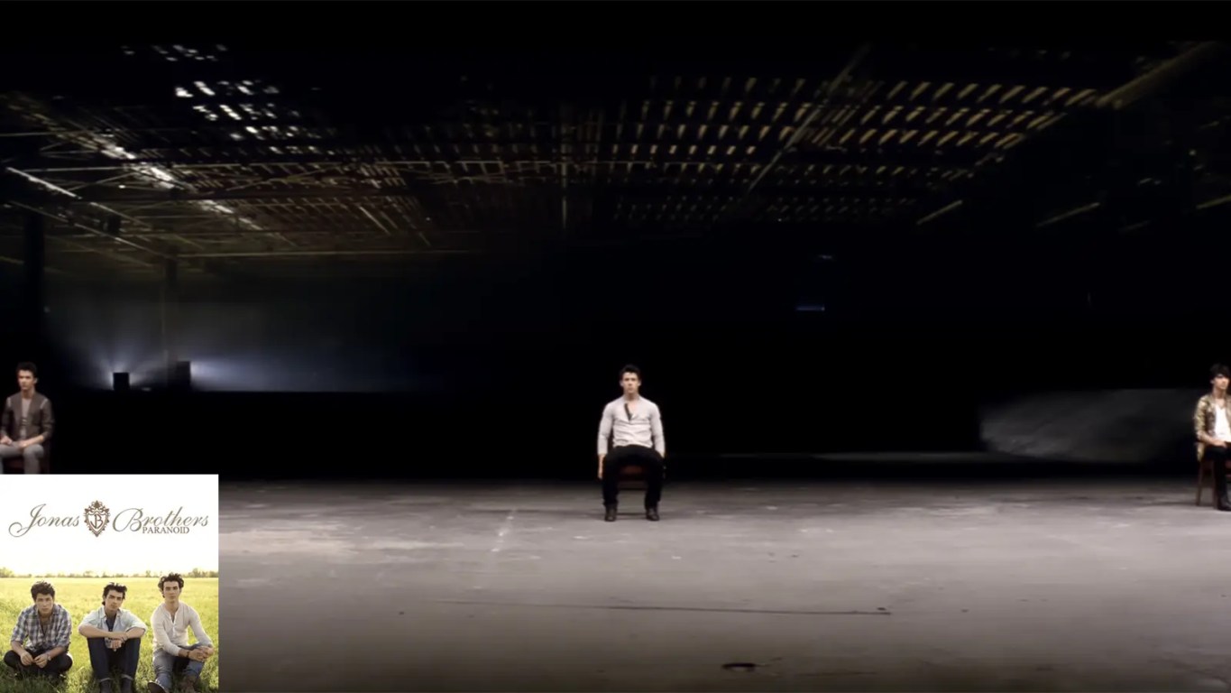 The Jonas Brothers in the music video for their 2009 single "Paranoid"